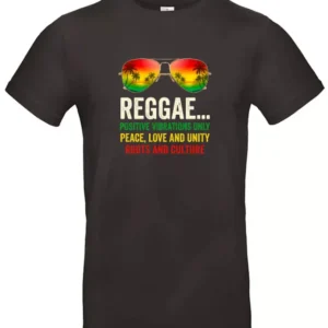 Zwart Sunglasses Reggae T-shirt met rood-geel-groene pilotenbril en positieve reggaeteksten
