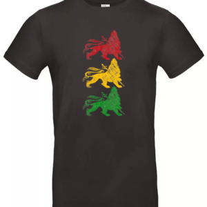 Zwart Three Lions of Judah T-shirt met drie verweerde leeuwen in rood geel en groen